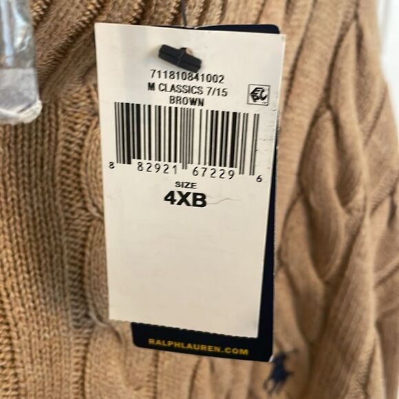 Polo Ralph Lauren Men's 1/4 Zip Cable Knit Pullover Sweater Brown Size 4XB NWT - Picture 5 of 6